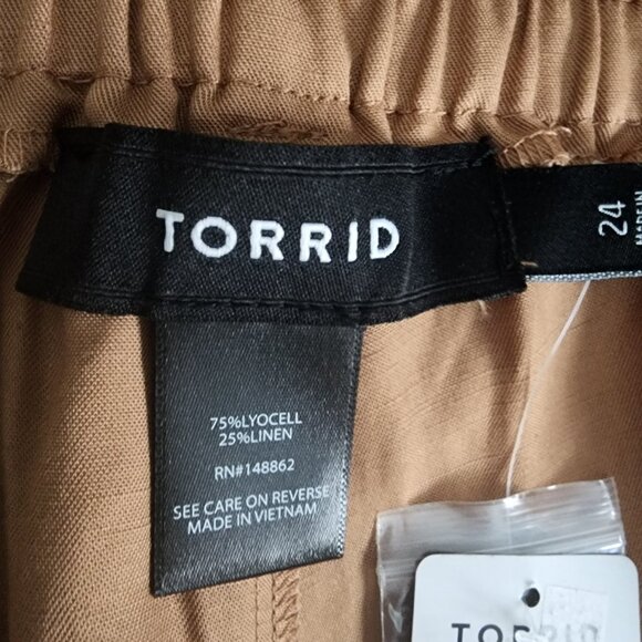 Torrid Plus-size Stretchy Linen Blend High Rise Brown Shorts with Pockets Size24 - Picture 11 of 15